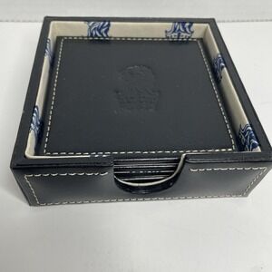 Leather Coasters Set Of 4 Barrington Stitched in box Man Cave Office Black